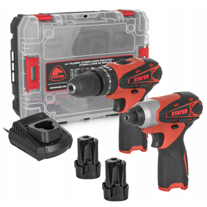 TALADRO ATORNILLADOR/PERCUTOR + ATORN. IMPACTO 12V 2 BAT. STAYER