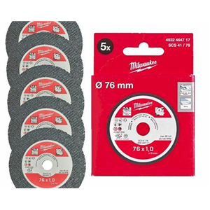 PACK 5 DISCOS CORTE ABRASIVO 76MM PARA METAL FCOT MILWAUKEE